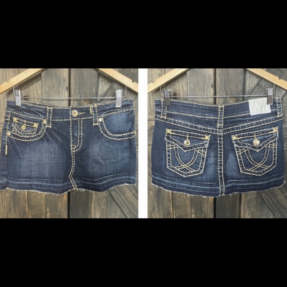 LA Idol Gold Stitched Denim Mini Skirt - Size MED NWT